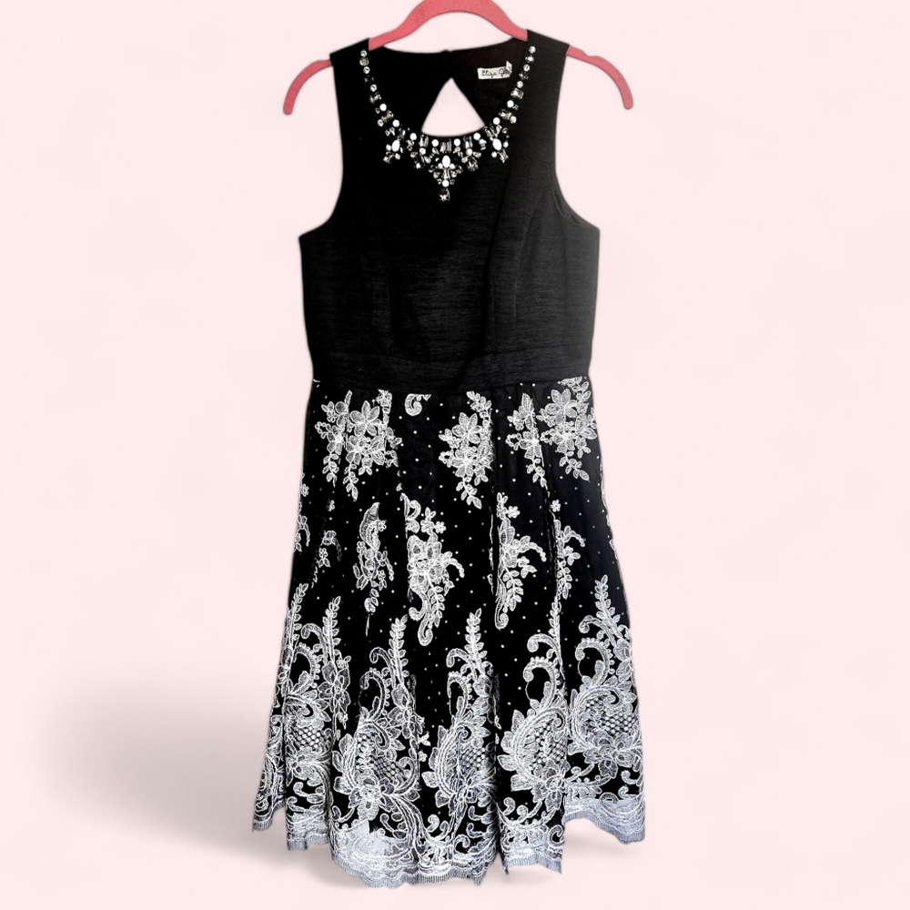 Eliza J Party Dress Overlay Embroidery Bling Wedding Guest Romance Fairy sz 6 - Picture 13 of 14